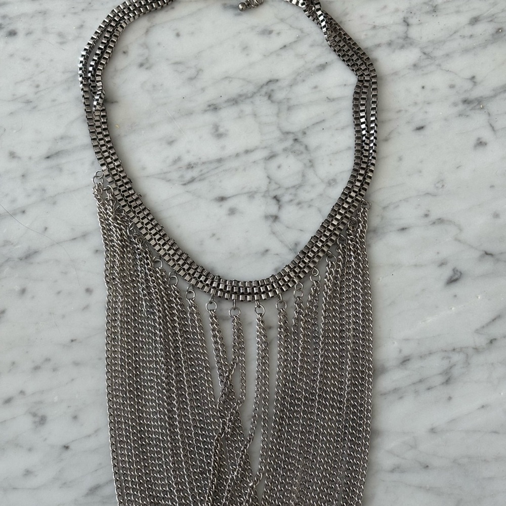 Elegant Silver Chain Fringe Necklace